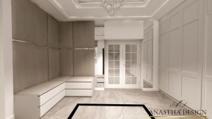 elegancki hol, siedzisko w holu, projektowanie wnętrz, architekt wnetrz Anna Trawczyńska, Anastha DESIGN (1) 29379 20230419 033716